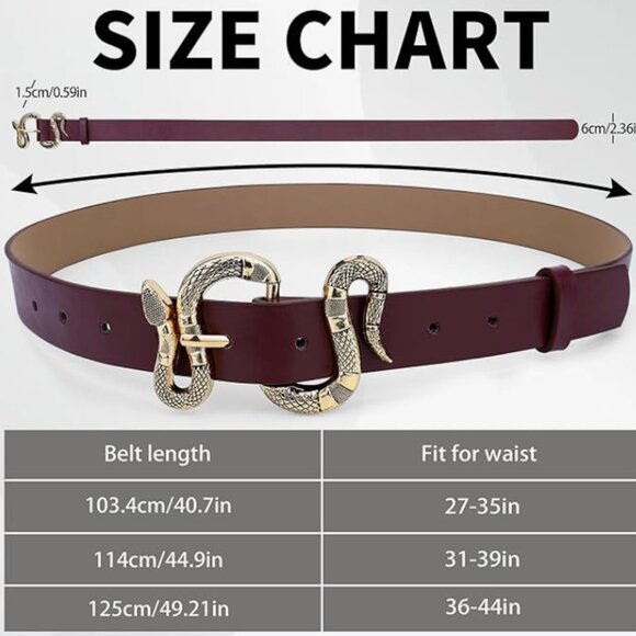 Leather Adjustable Western Snake Buckle Belt